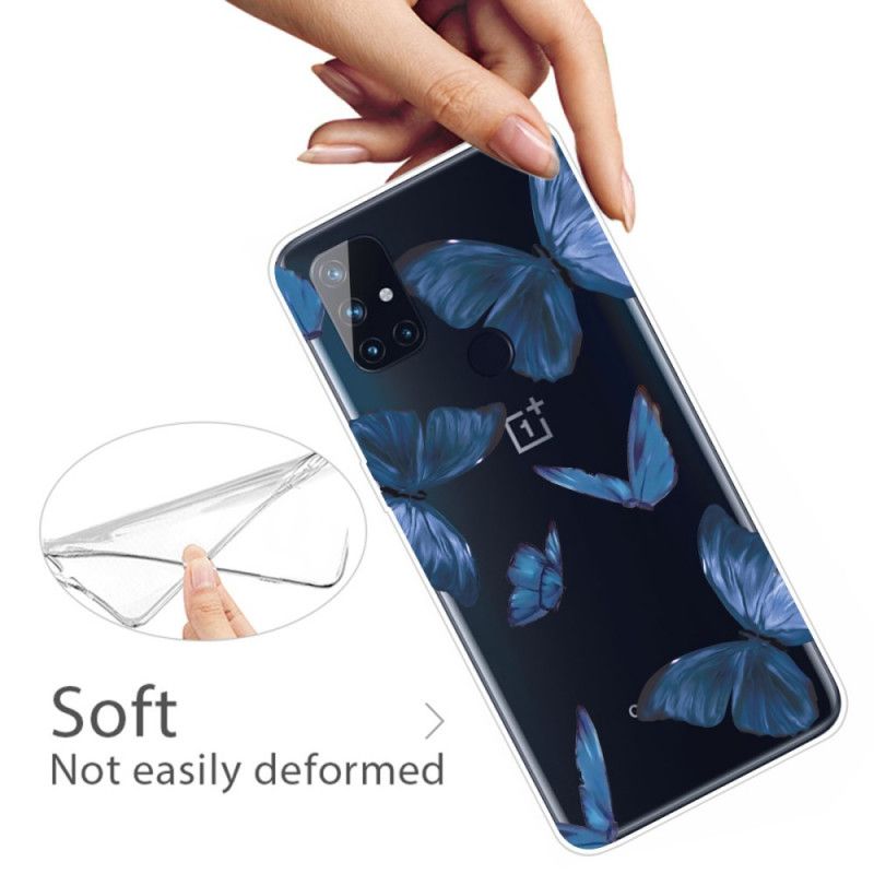 Etui OnePlus Nord N100 Ciemnoniebieski Różowy Dzikie Motyle Etui Ochronne