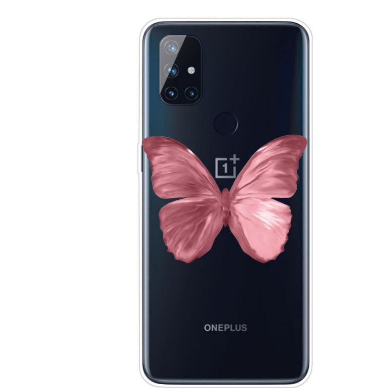 Etui OnePlus Nord N100 Ciemnoniebieski Różowy Dzikie Motyle Etui Ochronne