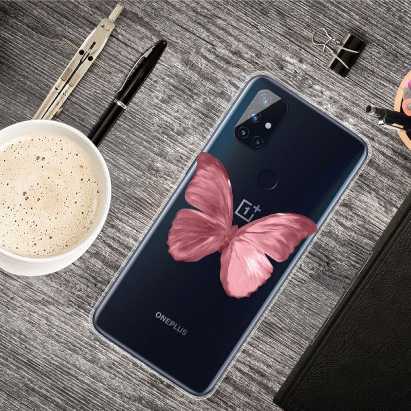 Etui OnePlus Nord N100 Ciemnoniebieski Różowy Dzikie Motyle Etui Ochronne