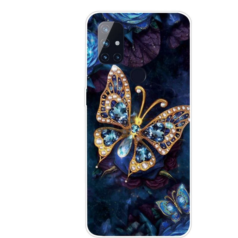 Etui OnePlus Nord N100 Granatowy Ciemnoniebieski Luksusowy Motyl Etui Ochronne