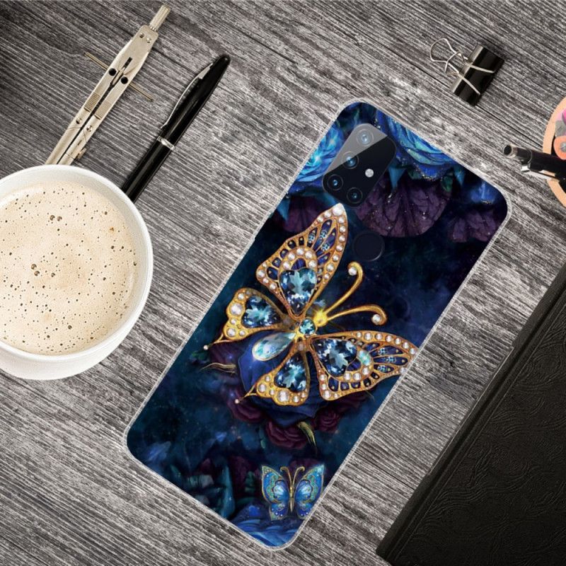 Etui OnePlus Nord N100 Granatowy Ciemnoniebieski Luksusowy Motyl Etui Ochronne