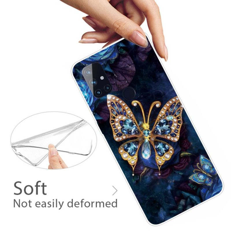 Etui OnePlus Nord N100 Granatowy Ciemnoniebieski Luksusowy Motyl Etui Ochronne