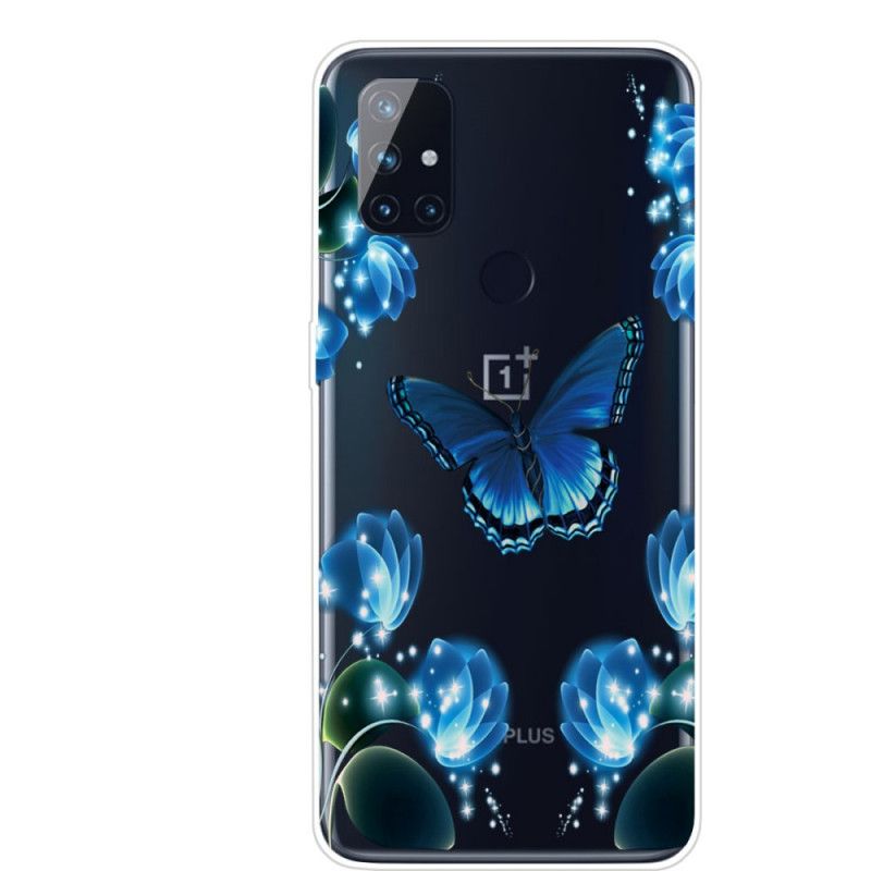 Etui OnePlus Nord N100 Granatowy Ciemnoniebieski Luksusowy Motyl Etui Ochronne