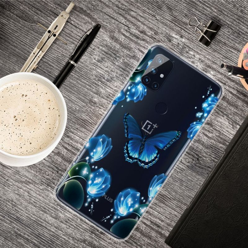 Etui OnePlus Nord N100 Granatowy Ciemnoniebieski Luksusowy Motyl Etui Ochronne