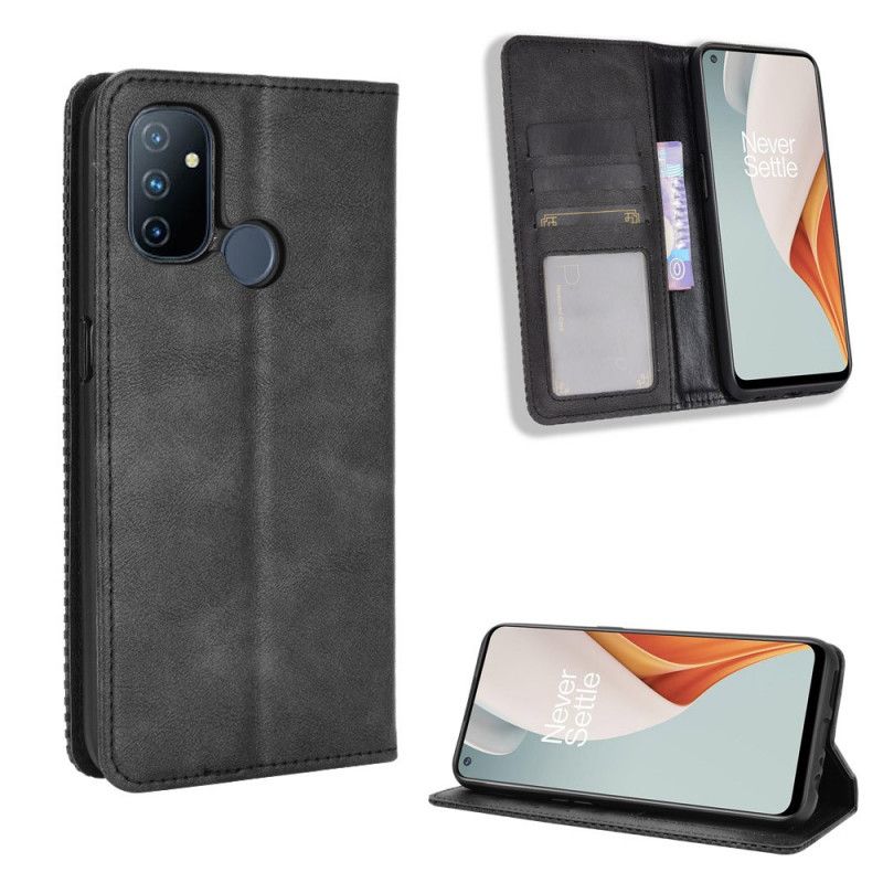 Flip Kotelot OnePlus Nord N100 Czerwony Czarny Stylizowany Efekt Skóry W Stylu Vintage Etui Ochronne