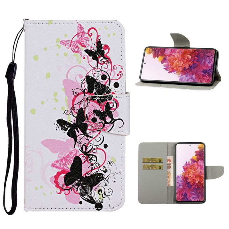 Etui Folio Samsung Galaxy S20 FE Biały Czarny Motyle I Stringi Etui Ochronne