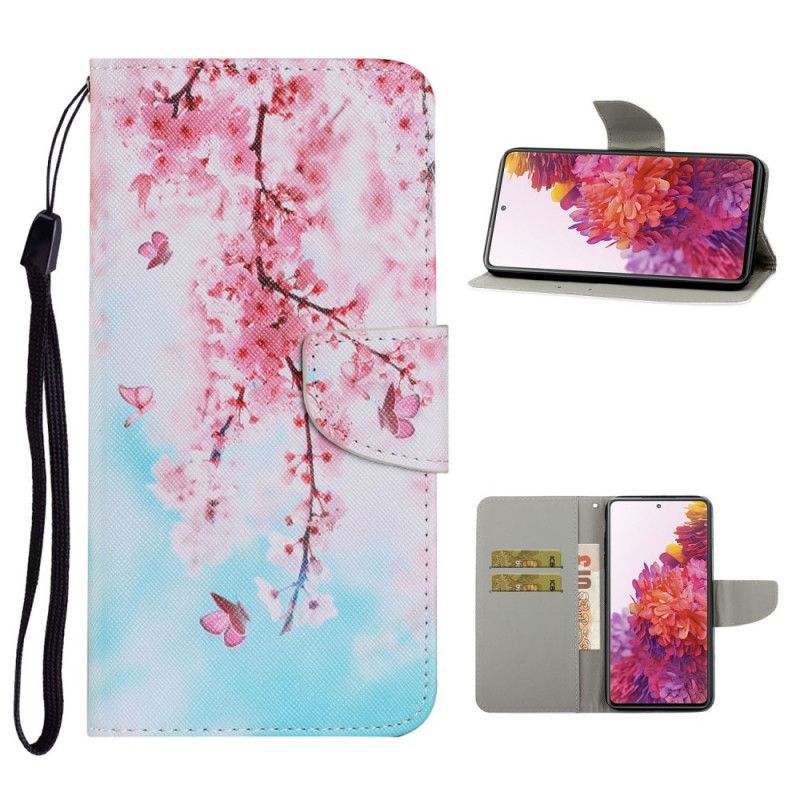 Etui Folio Samsung Galaxy S20 FE Czerwone Gałązki Ze Stringami Etui Ochronne