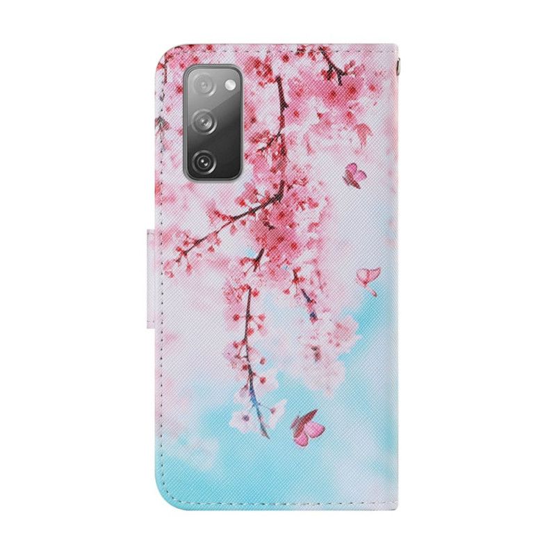 Etui Folio Samsung Galaxy S20 FE Czerwone Gałązki Ze Stringami Etui Ochronne