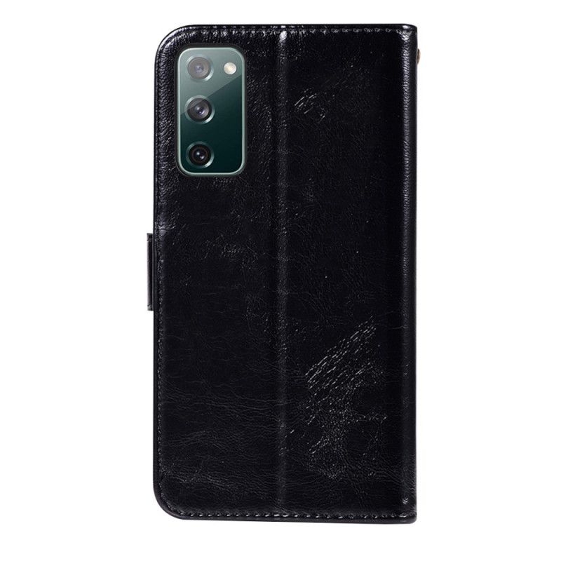 Etui Folio Samsung Galaxy S20 FE Czerwony Czarny Efekt Skóry W Stylu Vintage Z Paskiem