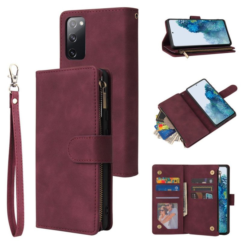 Etui Folio Samsung Galaxy S20 FE Granatowy Czarny Skórzany Styl Z Wieloma Kartami Z Paskiem