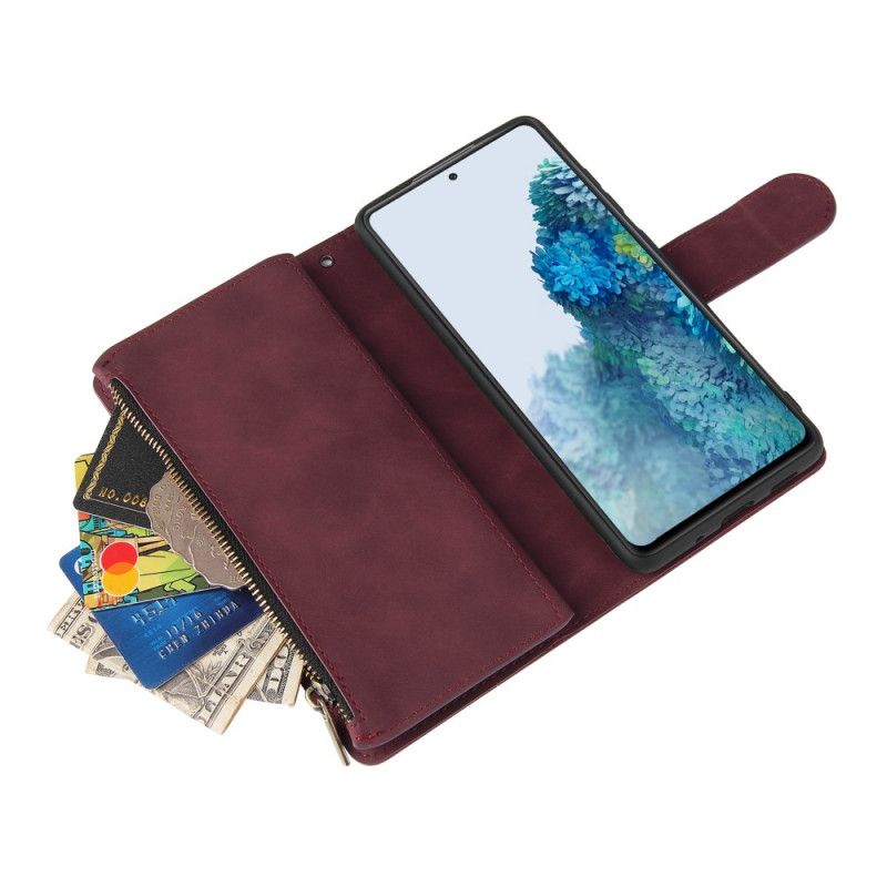 Etui Folio Samsung Galaxy S20 FE Granatowy Czarny Skórzany Styl Z Wieloma Kartami Z Paskiem