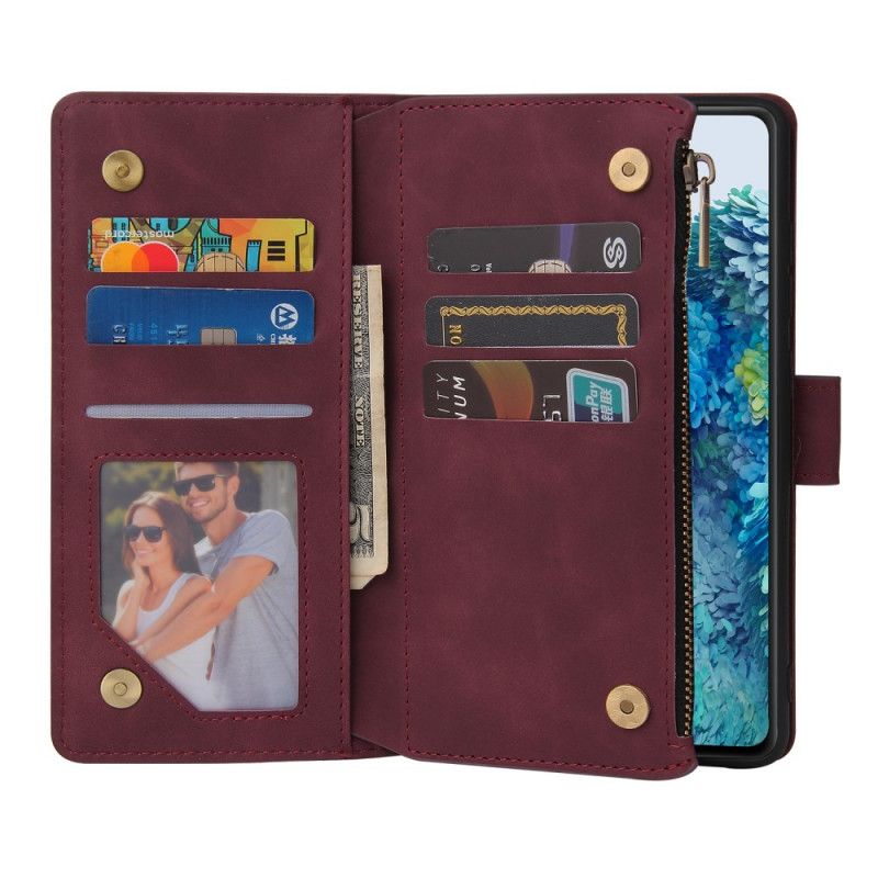 Etui Folio Samsung Galaxy S20 FE Granatowy Czarny Skórzany Styl Z Wieloma Kartami Z Paskiem