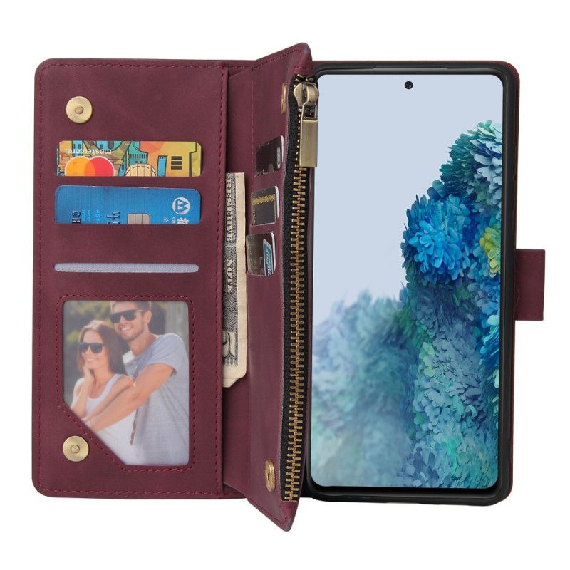 Etui Folio Samsung Galaxy S20 FE Granatowy Czarny Skórzany Styl Z Wieloma Kartami Z Paskiem