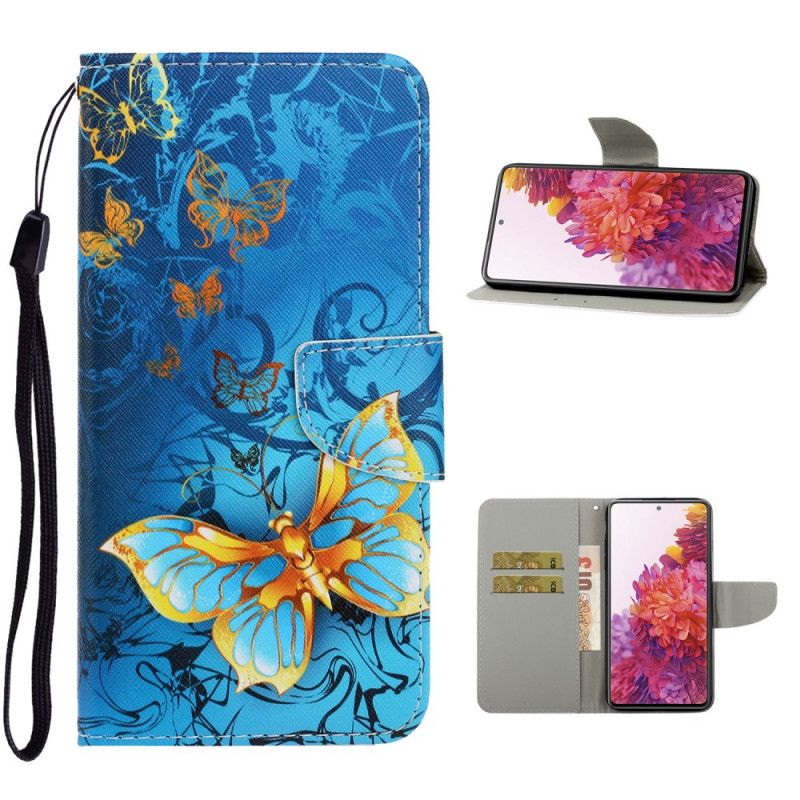 Etui Folio Samsung Galaxy S20 FE Jasnoniebieski Czarny Wersje Motylkowe Ze Stringami Etui Ochronne