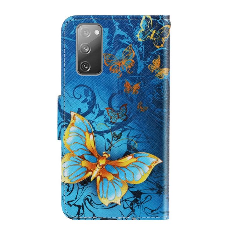 Etui Folio Samsung Galaxy S20 FE Jasnoniebieski Czarny Wersje Motylkowe Ze Stringami Etui Ochronne