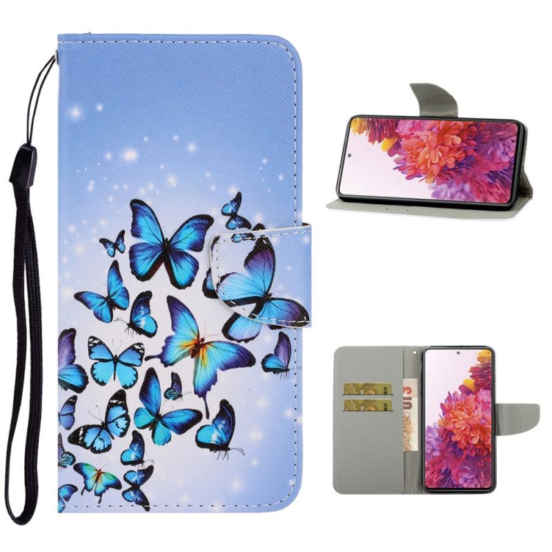 Etui Folio Samsung Galaxy S20 FE Jasnoniebieski Czarny Wersje Motylkowe Ze Stringami Etui Ochronne