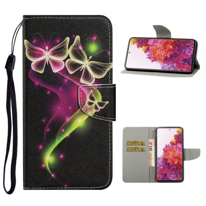 Etui Folio Samsung Galaxy S20 FE Jasnoniebieski Magenta Magiczne Motyle