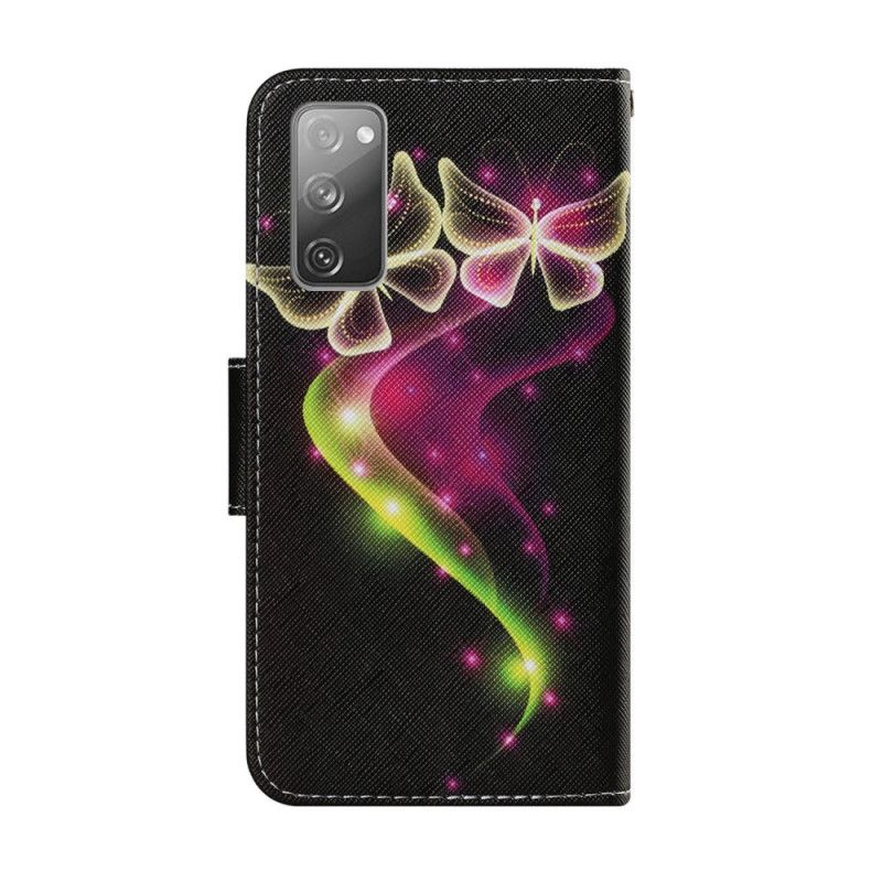 Etui Folio Samsung Galaxy S20 FE Jasnoniebieski Magenta Magiczne Motyle