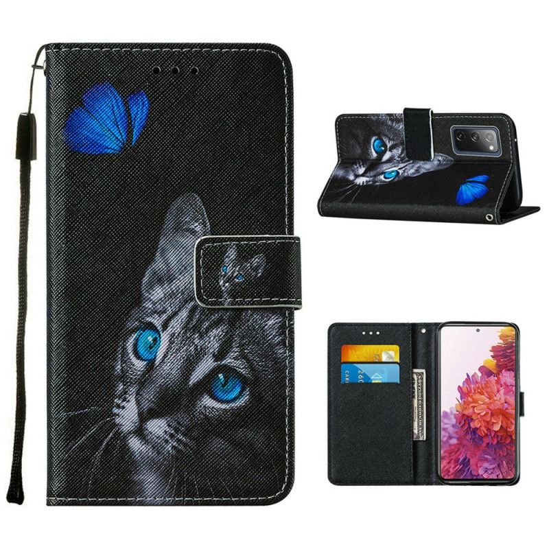 Etui Folio Samsung Galaxy S20 FE Kot I Niebieski Motyl Etui Ochronne