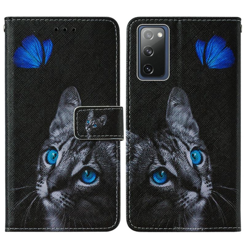 Etui Folio Samsung Galaxy S20 FE Kot I Niebieski Motyl Etui Ochronne