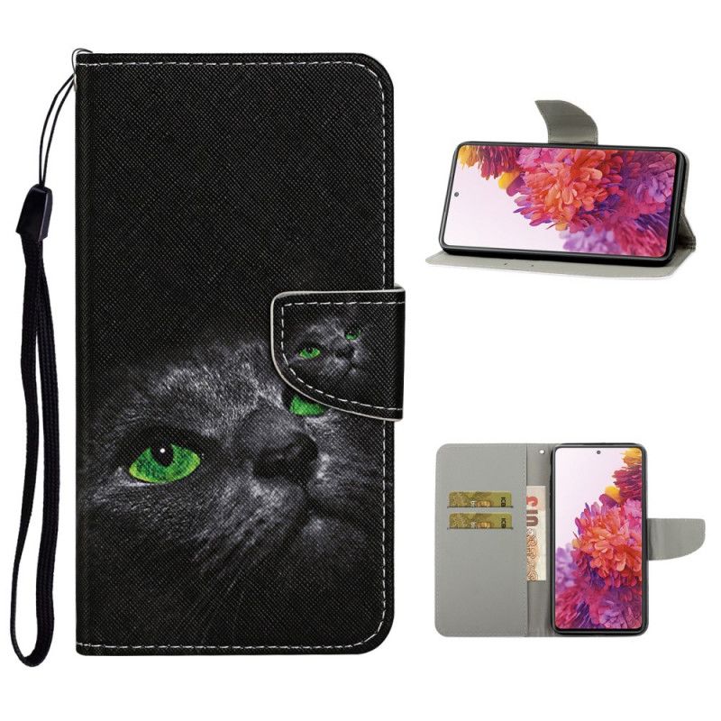 Etui Folio Samsung Galaxy S20 FE Kot Z Zielonymi Oczami Ze Stringami