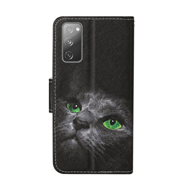 Etui Folio Samsung Galaxy S20 FE Kot Z Zielonymi Oczami Ze Stringami