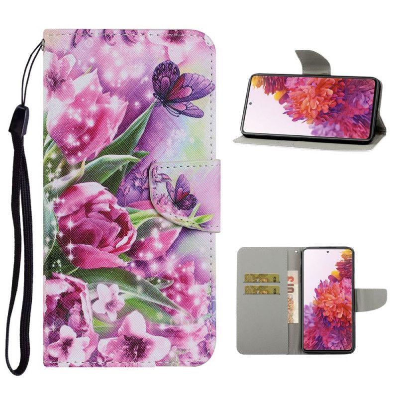 Etui Folio Samsung Galaxy S20 FE Motyle I Tulipany Etui Ochronne