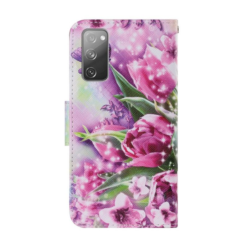 Etui Folio Samsung Galaxy S20 FE Motyle I Tulipany Etui Ochronne