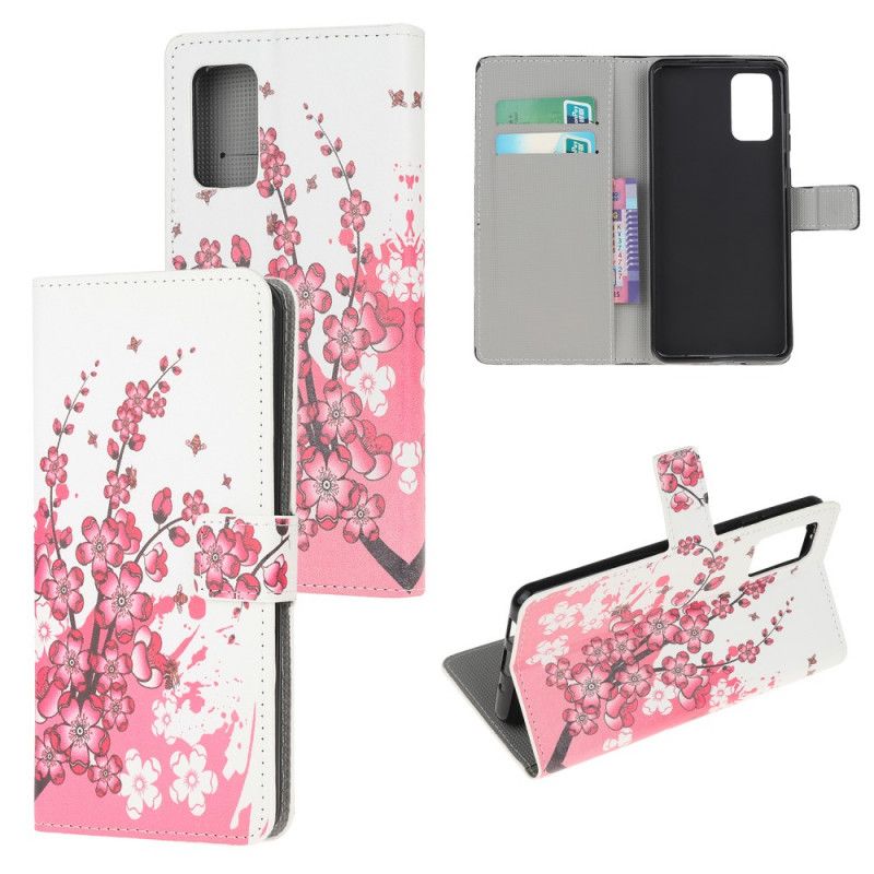 Etui Folio Samsung Galaxy S20 FE Różowy Magenta Kwiaty Tropikalne