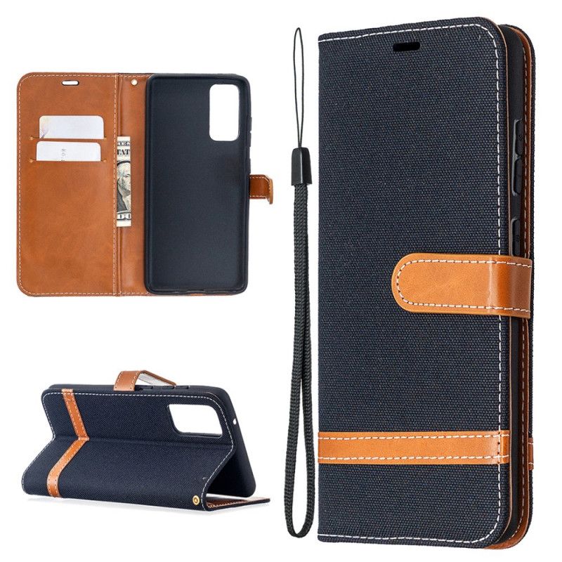 Etui Folio Samsung Galaxy S20 FE Szary Czarny Efekt Tkaniny I Skóry Ze Stringami Etui Ochronne