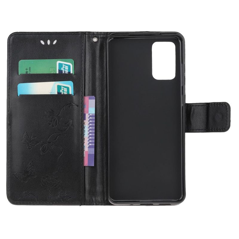 Etui Folio Samsung Galaxy S20 FE Szary Czarny Motyle I Kwiaty Na Stringach Etui Ochronne