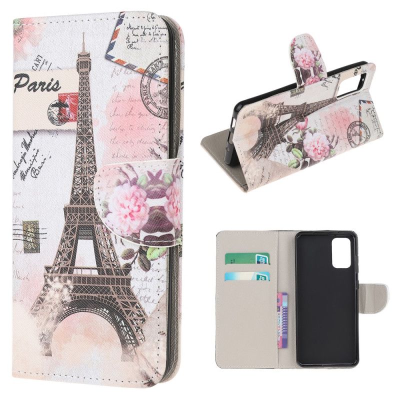 Etui Folio Samsung Galaxy S20 FE Wieża Eiffla W Stylu Retro Etui Ochronne