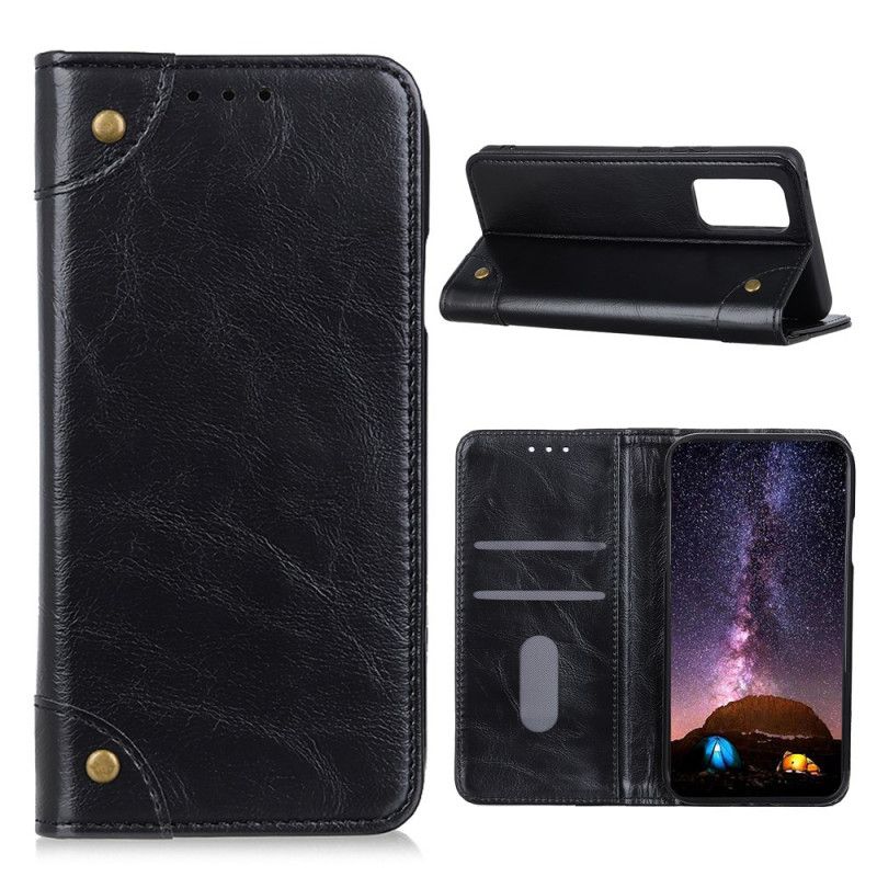 Flip Kotelot Samsung Galaxy S20 FE Granatowy Czarny Nity Z Dwoiny W Stylu Vintage Etui Ochronne