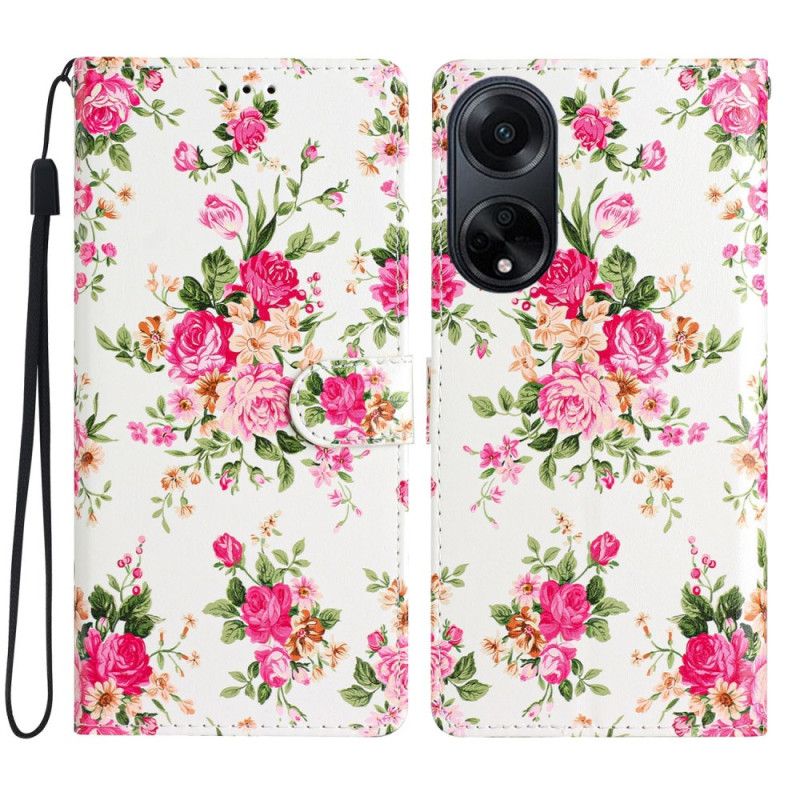 Etui Folio Do Oppo A98 5g CZerwone Kwiaty Z Paskiem