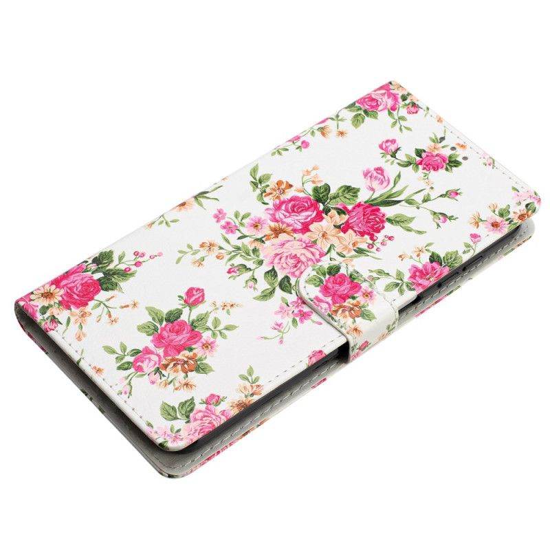 Etui Folio Do Oppo A98 5g CZerwone Kwiaty Z Paskiem