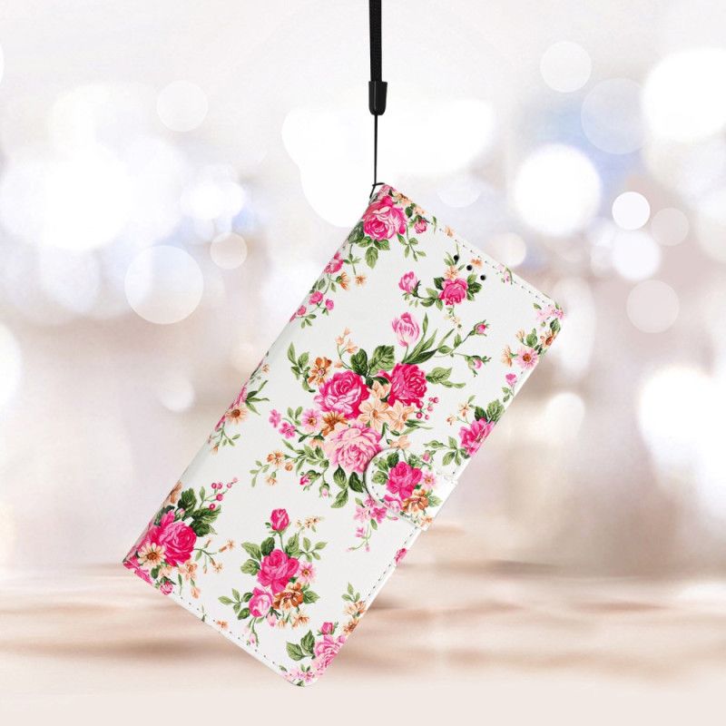 Etui Folio Do Oppo A98 5g CZerwone Kwiaty Z Paskiem