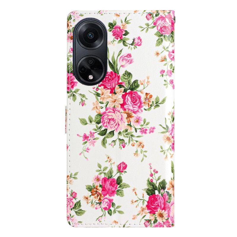 Etui Folio Do Oppo A98 5g CZerwone Kwiaty Z Paskiem