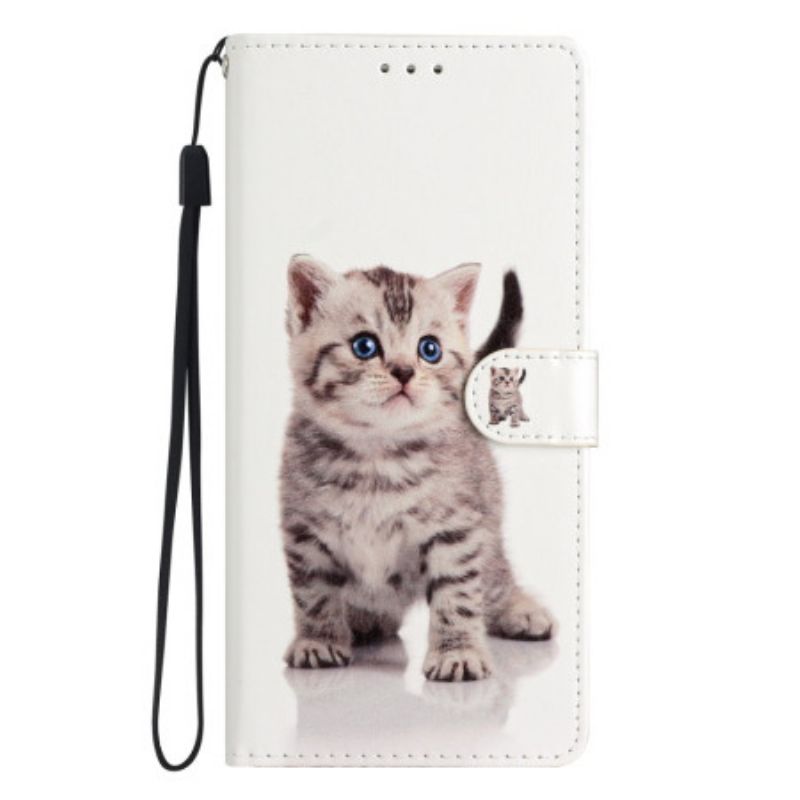 Etui Folio Do Oppo A98 5g Słodki Kot Z Paskiem