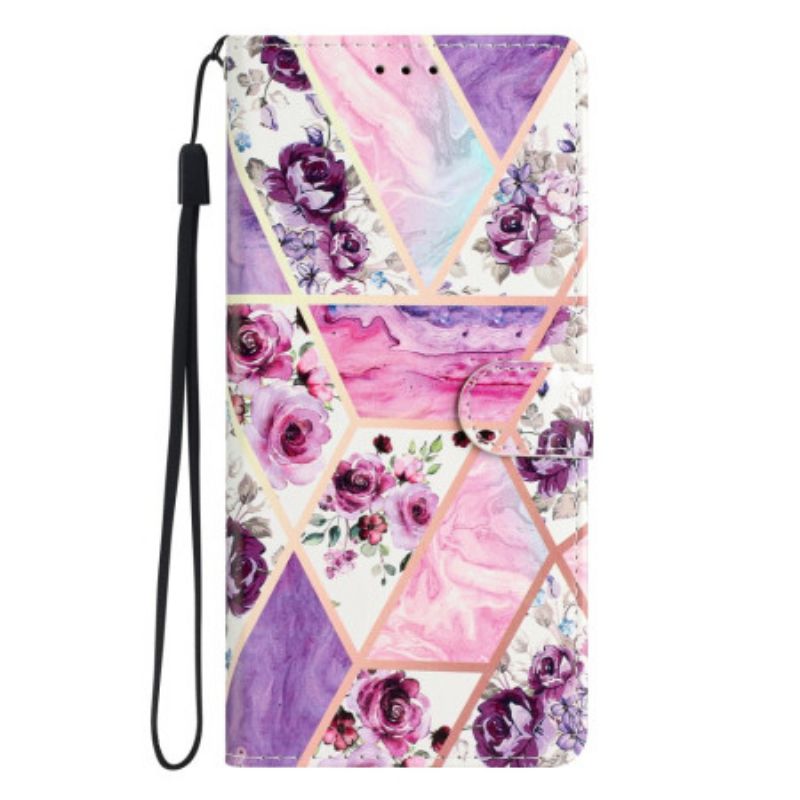 Etui Folio Oppo A98 5g Fioletowe Kwiaty Z Paskiem Etui Ochronne