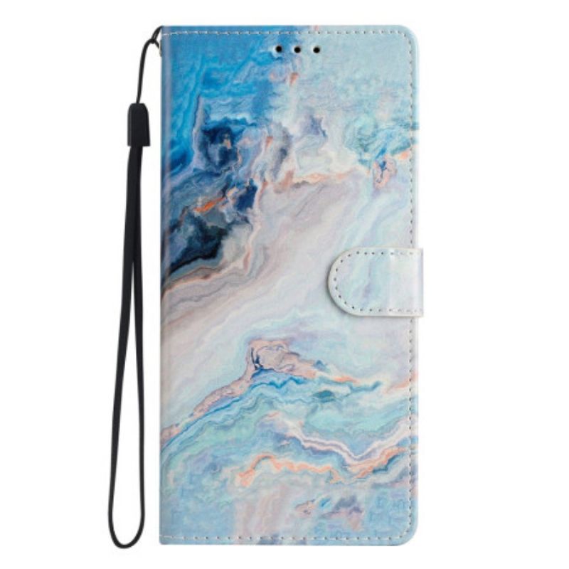 Etui Folio Oppo A98 5g Niebieski Marmur Z Paskiem