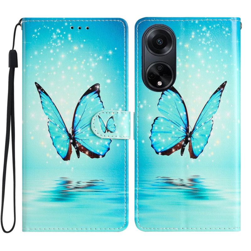 Etui Folio Oppo A98 5g Niebieski Motyl Z Paskiem