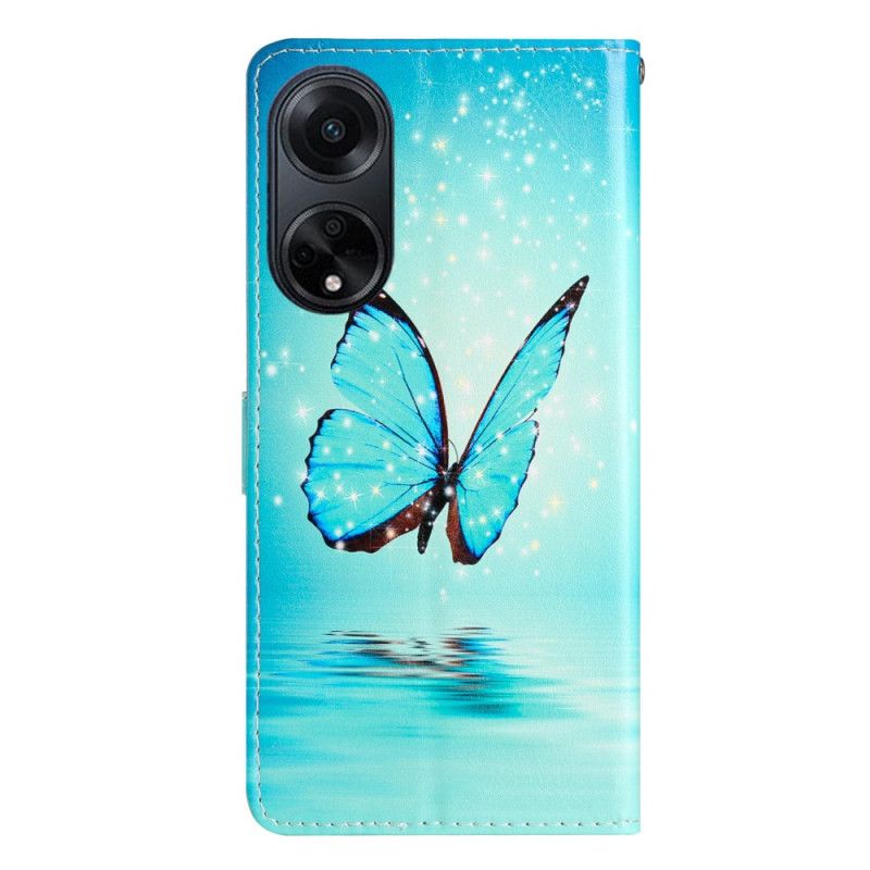 Etui Folio Oppo A98 5g Niebieski Motyl Z Paskiem