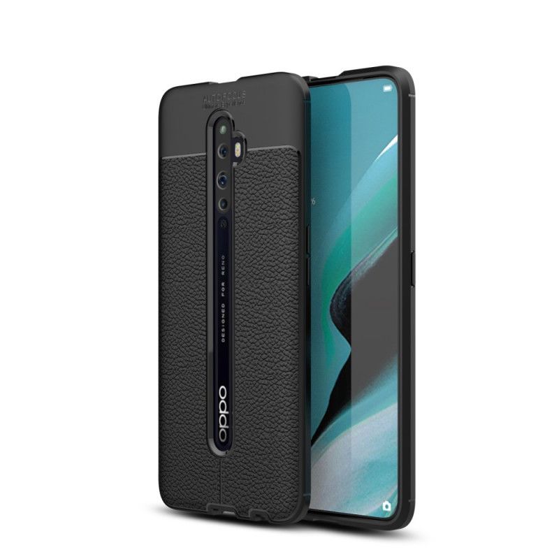 Etui Oppo Reno 2Z Czerwony Czarny Efekt Skóry Z Podwójną Linią Liczi