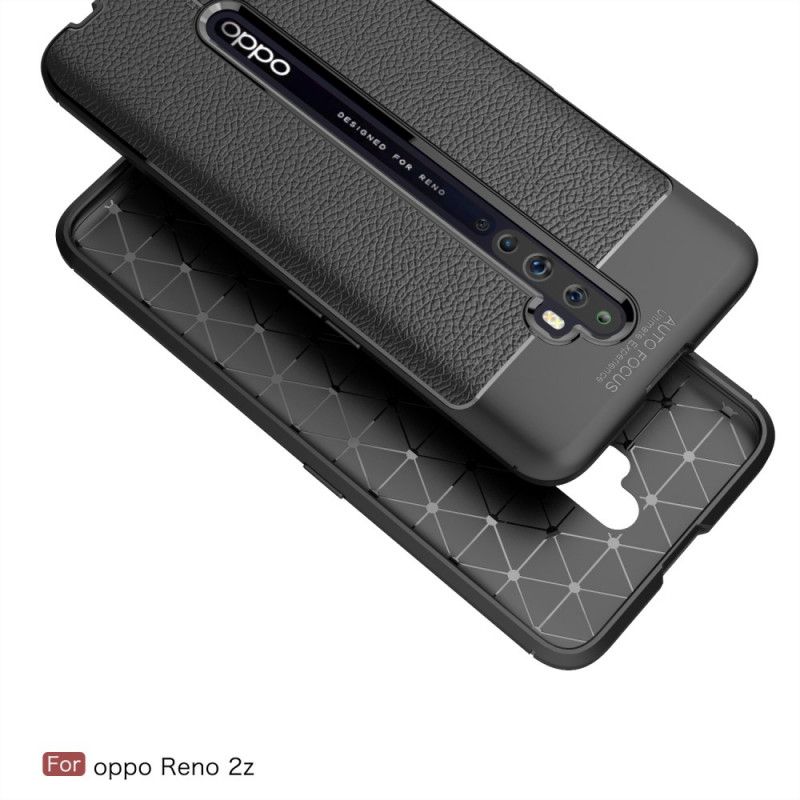 Etui Oppo Reno 2Z Czerwony Czarny Efekt Skóry Z Podwójną Linią Liczi