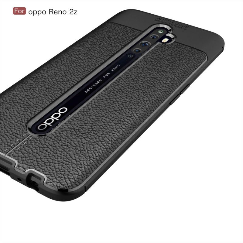 Etui Oppo Reno 2Z Czerwony Czarny Efekt Skóry Z Podwójną Linią Liczi