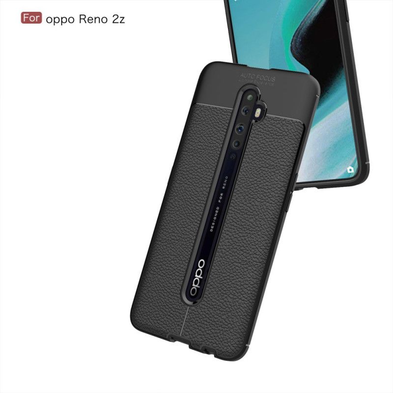 Etui Oppo Reno 2Z Czerwony Czarny Efekt Skóry Z Podwójną Linią Liczi