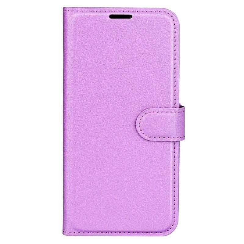 Etui Folio do iPhone 15 Klasyczna Sztuczna Skóra Litchi