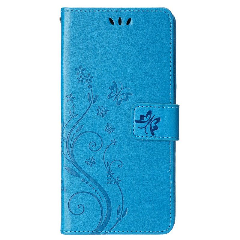 Etui Folio do iPhone 15 Kwiaty Ze Smyczą