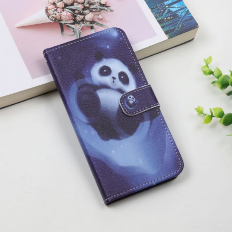 Skórzany Futerał Motorola Edge 20 Lite Etui Na Telefon Panda Space Strappy