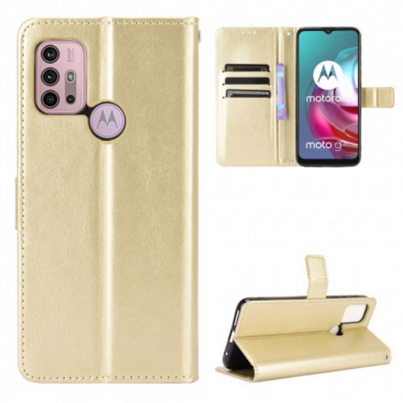 Etui Folio Moto G30 / G10 Błyszcząca Sztuczna Skóra Etui Ochronne